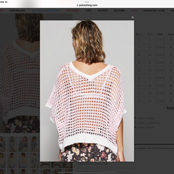 POL “ Genoa” POL Open Knit Thin Summer Sweater with Handmade Floral detail SR18 - Picture 4 of 4